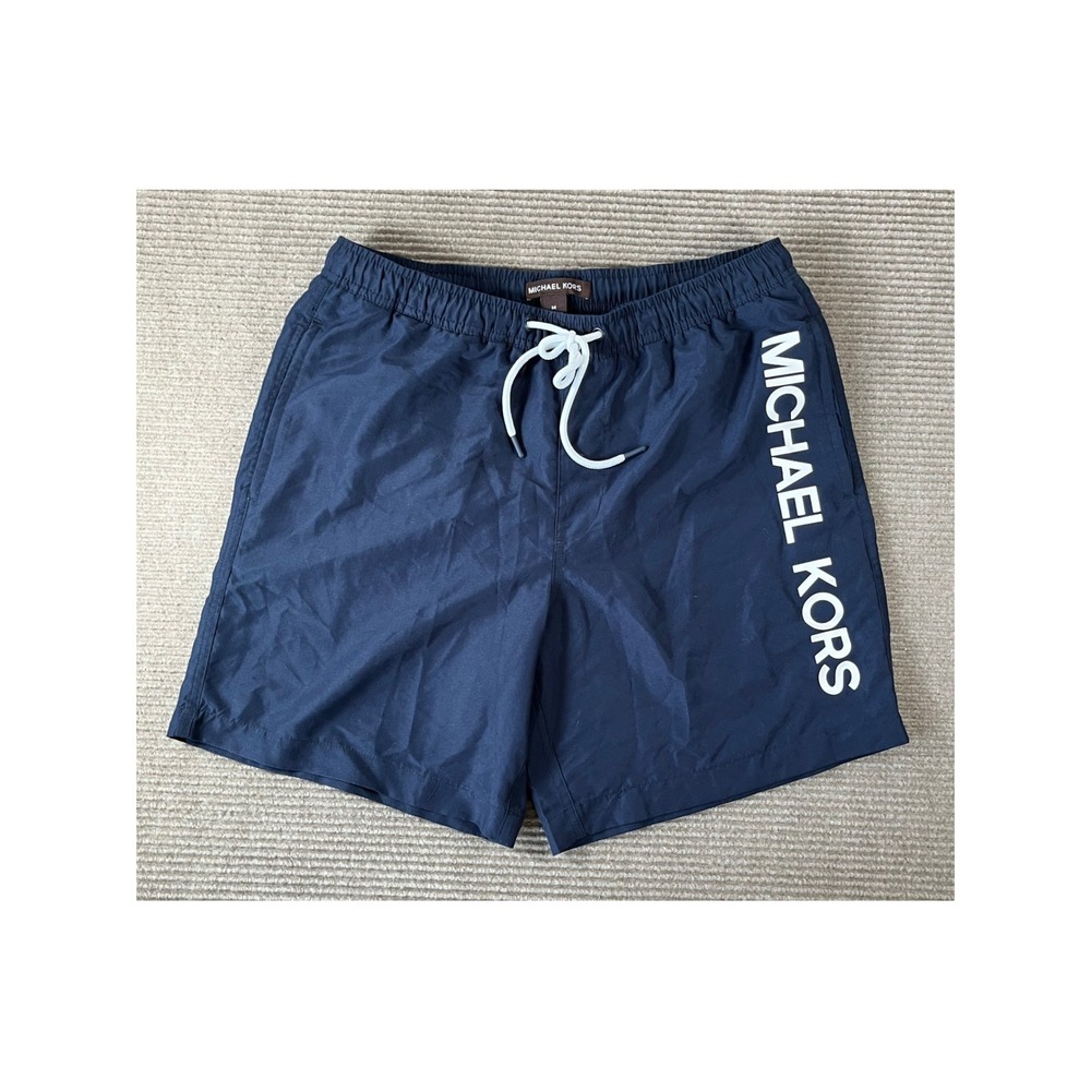 Michael Kors Mens Navy Blue Logo Swim Trunks Mesh Lined Shorts Size M